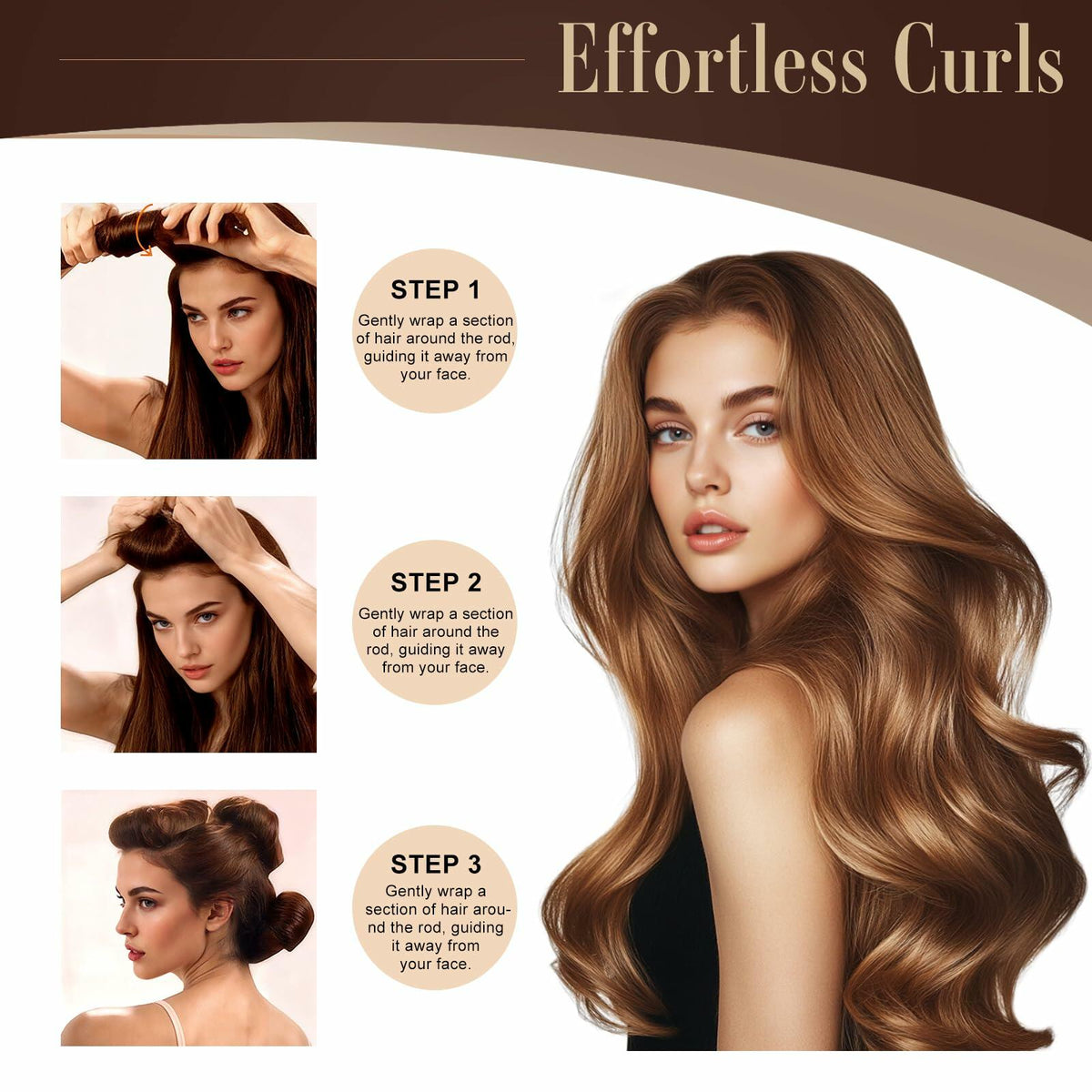 nunflue Heatless Hair Curlers Soft Overnight Set Brown 4Pcs with Silk Scarf