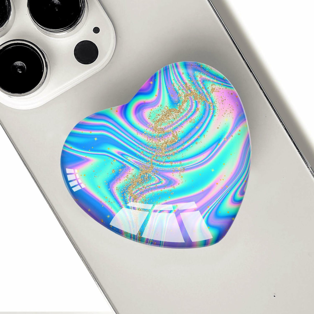 Luhoit Expanding Heart Shape Glass Phone Grip Holder Gold Purple Blue TPU