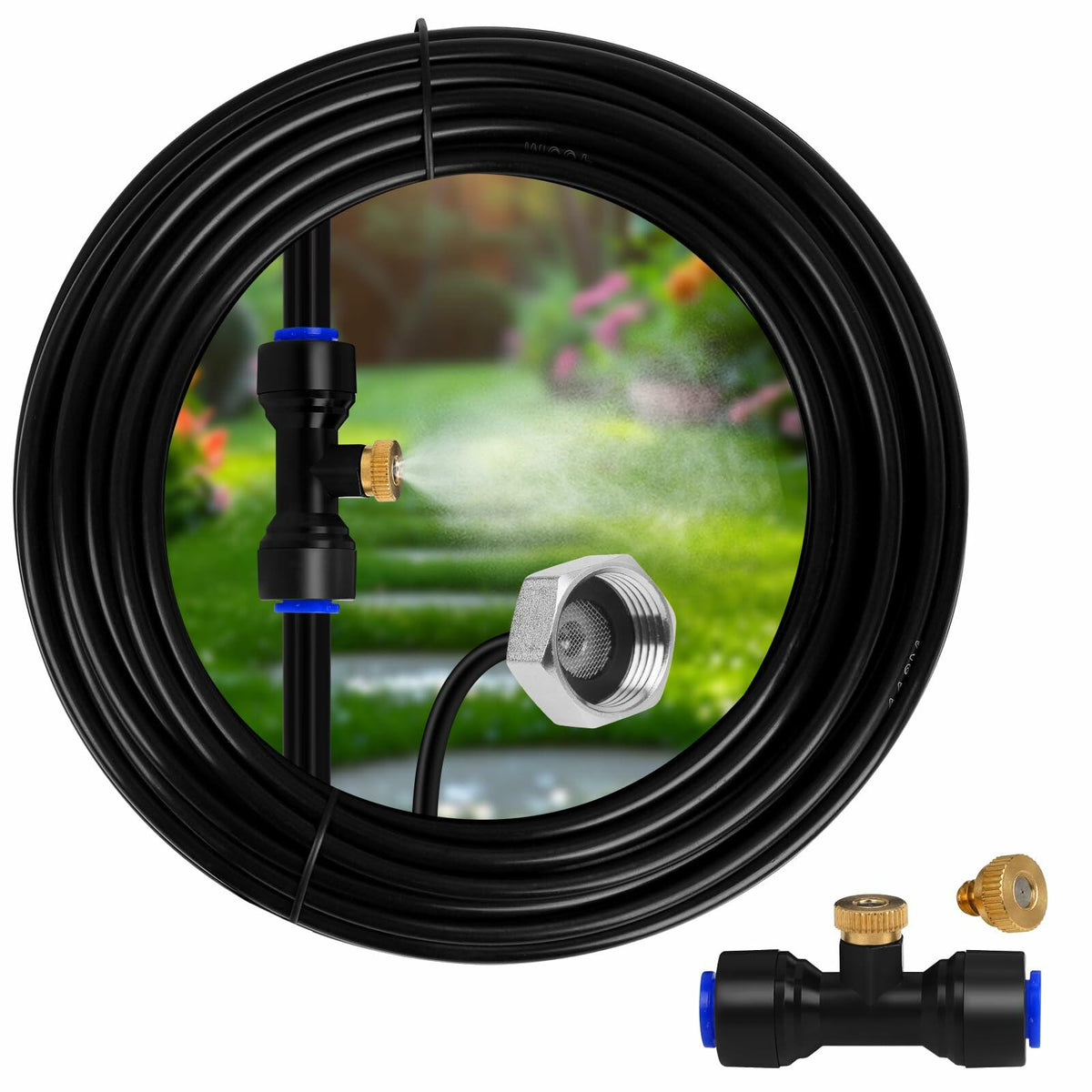 UBYNID 82FT Patio Misting System 21 Brass Nozzles Outdoor Cooling Adapter