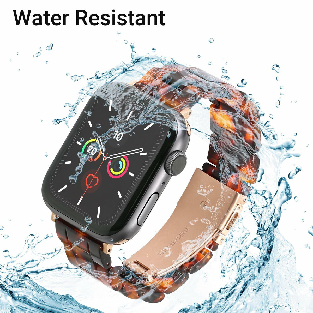 MAIRUI Resin Watch Band Compatible Apple Watch Series 1-9 Ultra 42-49mm Pink Tan