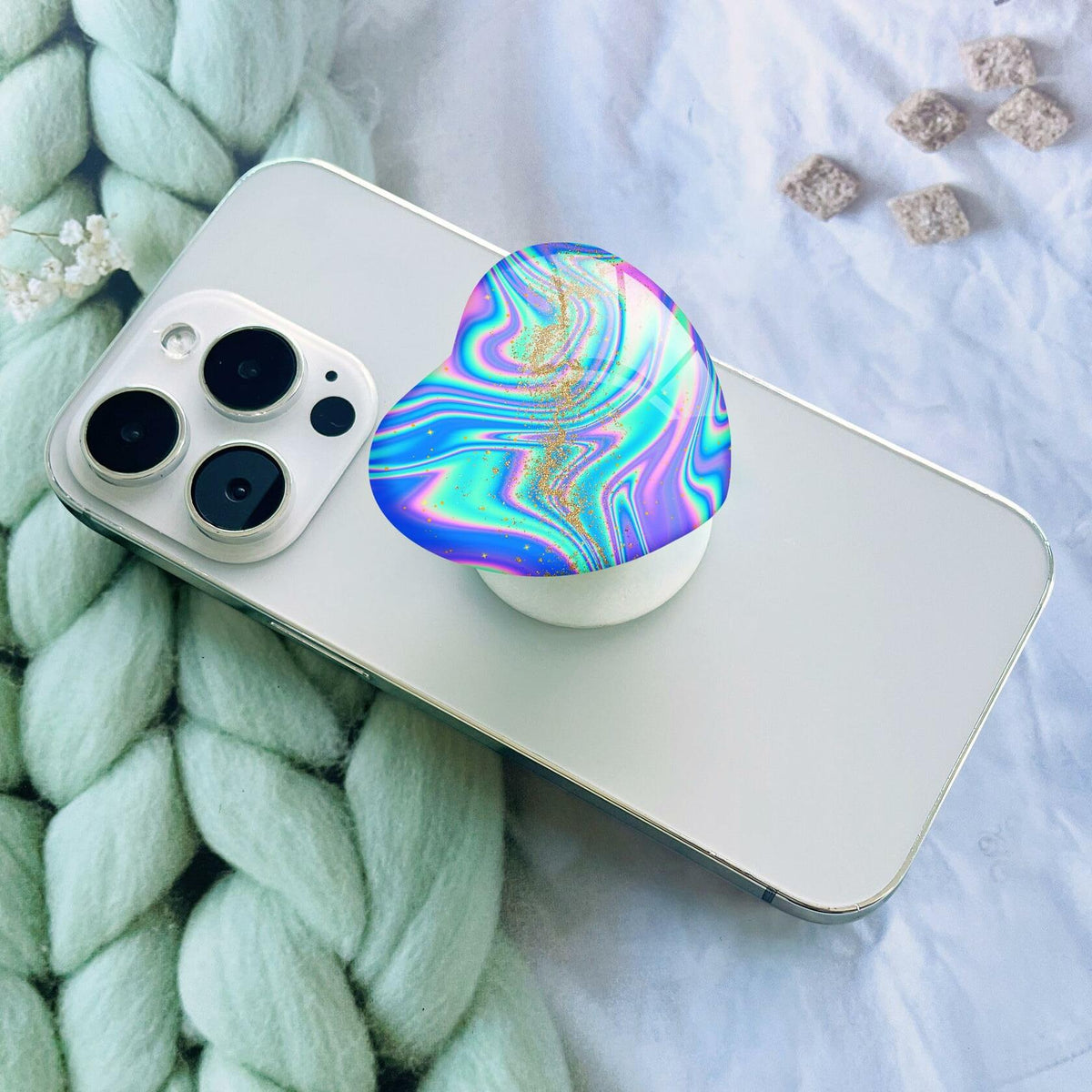 Luhoit Expanding Heart Shape Glass Phone Grip Holder Gold Purple Blue TPU
