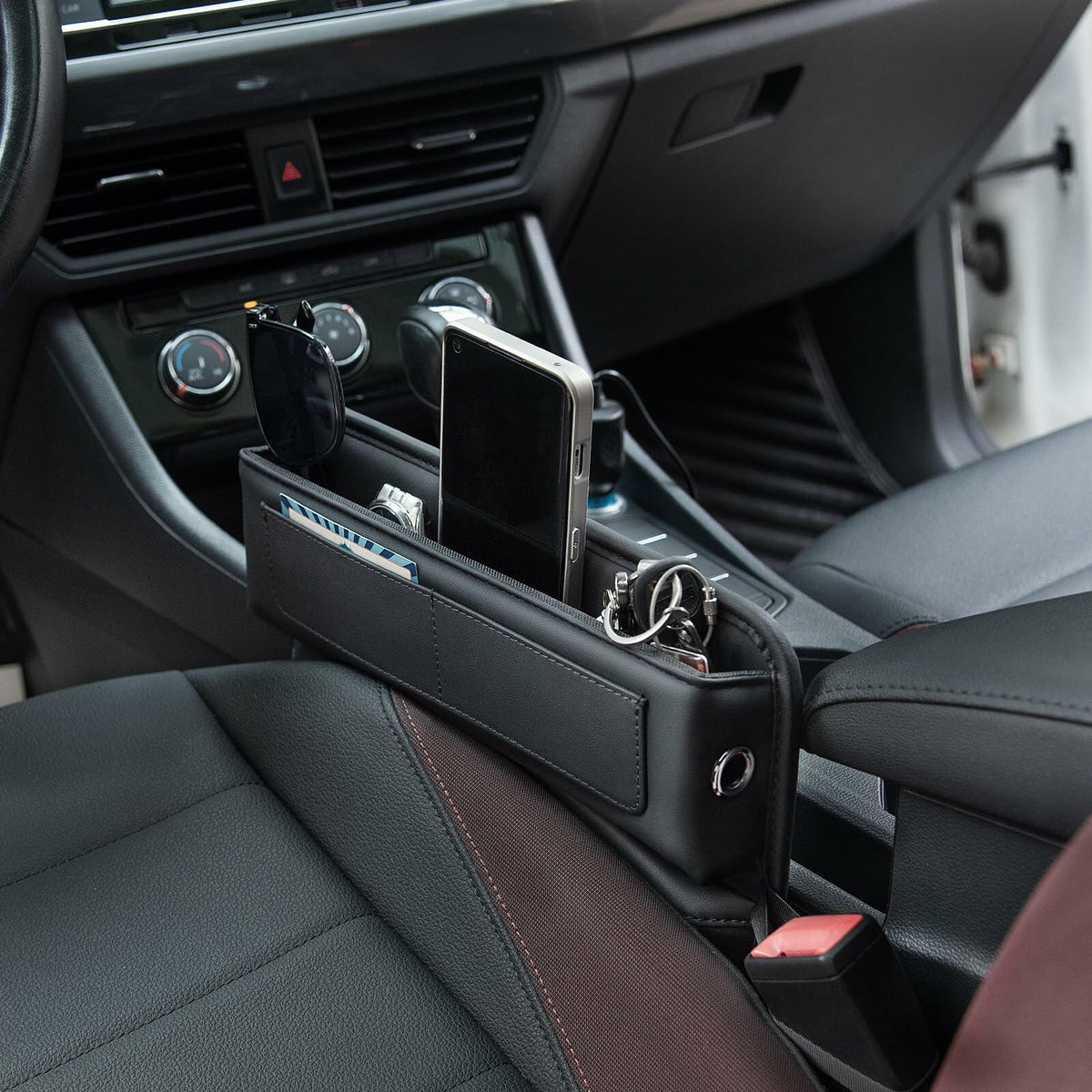 ALIOBC Car Seat Gap Filler Organizer Premium Leather Black 1 Pack