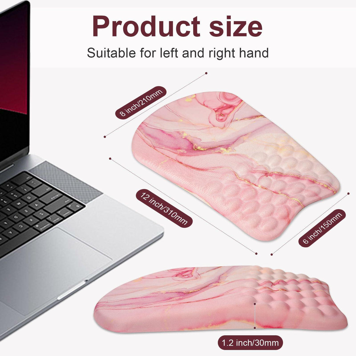 Knocent Ergonomic Wrist Mouse Pad Massage Memory Foam Non-Slip Pink Marble