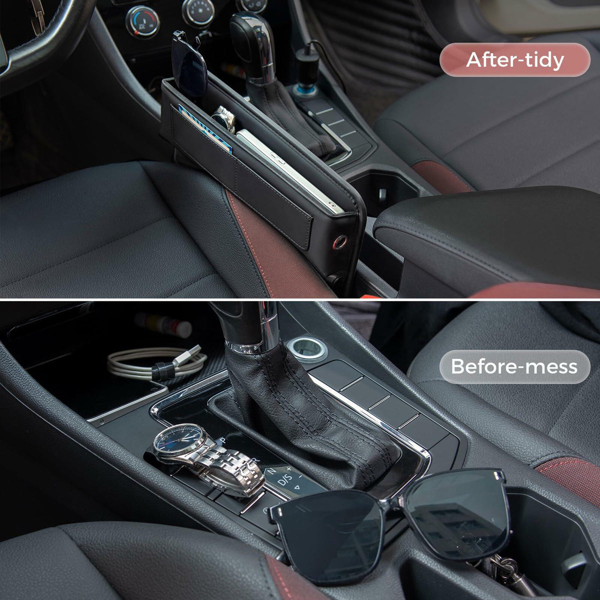 ALIOBC Car Seat Gap Filler Organizer Premium Leather Black 1 Pack