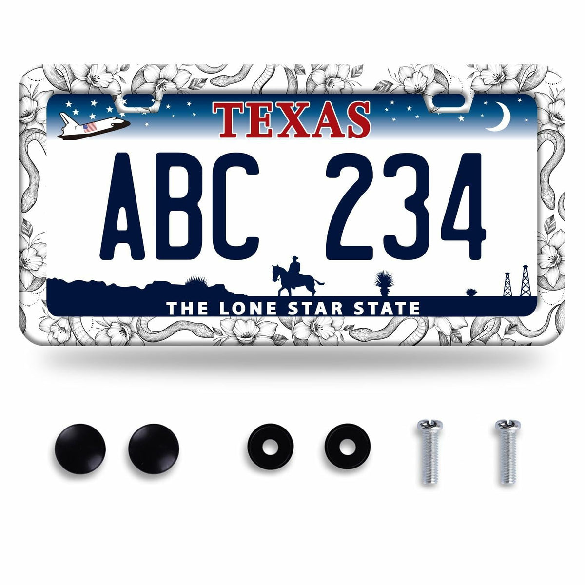 Snake Flowers Stainless Steel License Plate Frame 12.2x6 Inches US CA