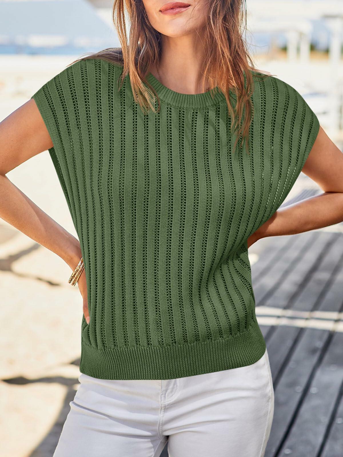 Saodimallsu Womens Summer Crochet Sweater Vest Sleeveless Knit Top Navy Size S