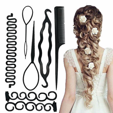 ZZJB Women's Hair Styling Set 7-Piece Black Resin French Braid Tools