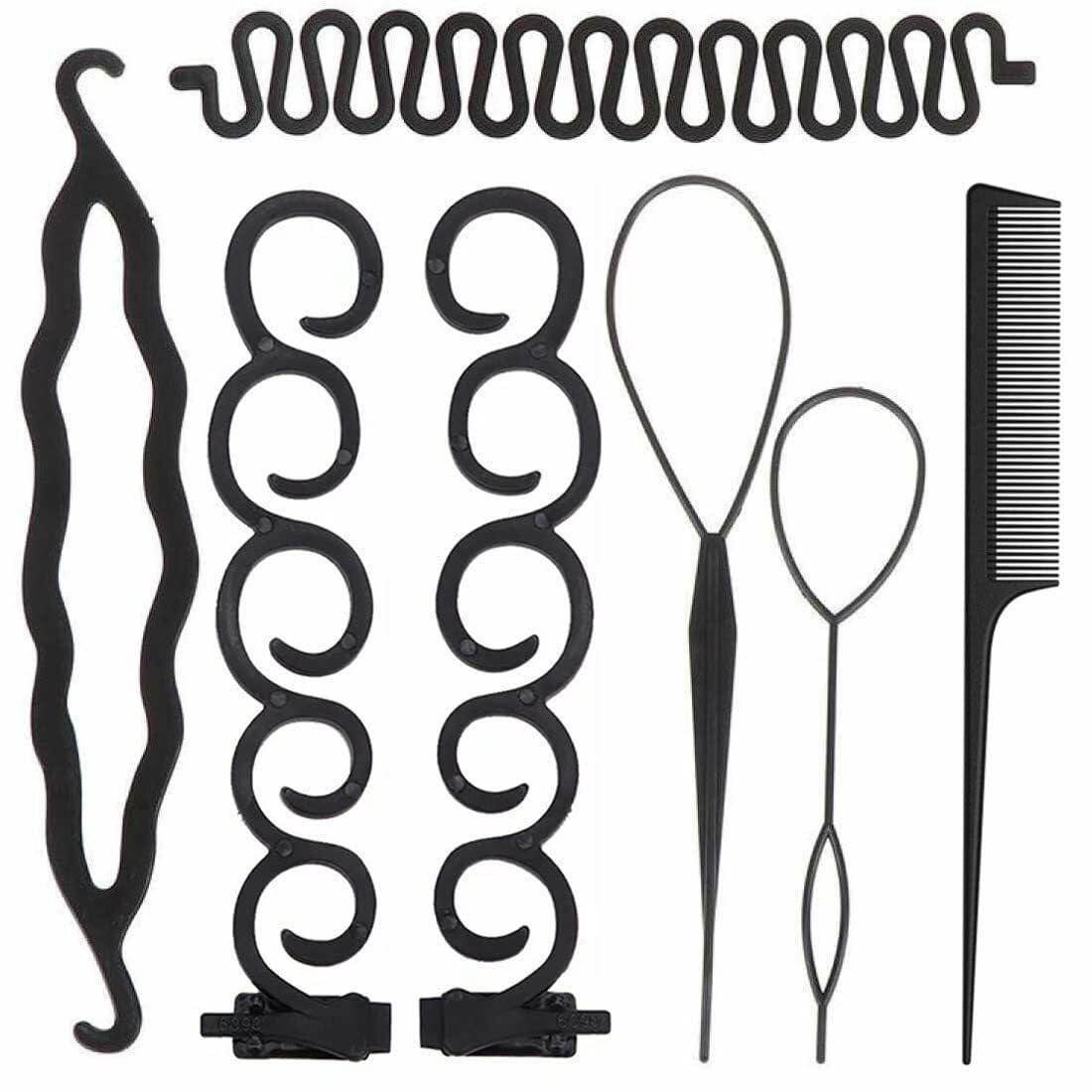 ZZJB Women's Hair Styling Set 7-Piece Black Resin French Braid Tools
