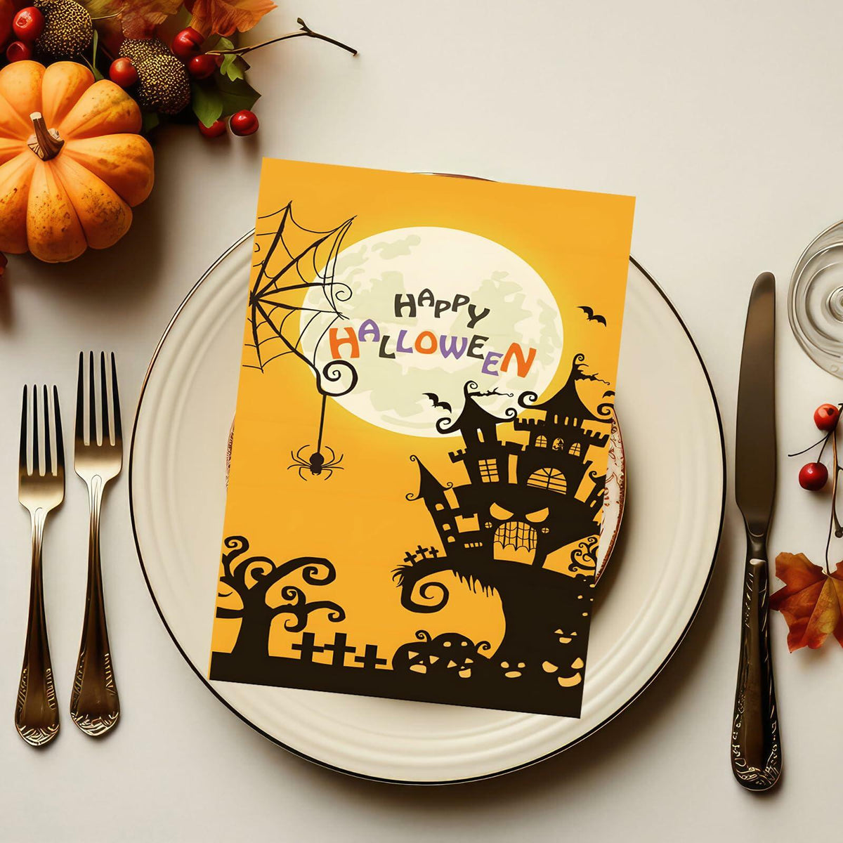 MINGUANGXIXSW Halloween Greeting Card Spooky Castle Moon Design with Envelope