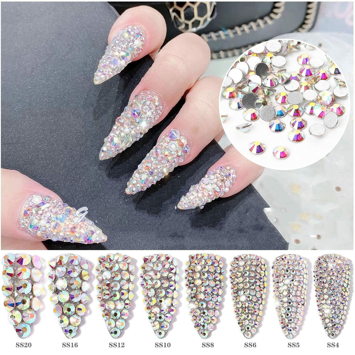 576pcs SS30 6.5mm AB Rhinestones Round Crystals for Nail Art Jewelry Crafts