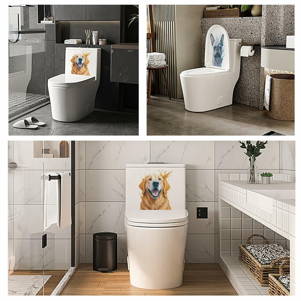 ROLY BEE 2 Sheets Funny Dog Toilet Cover Stickers 9.84x7.87 Multicolor PVC