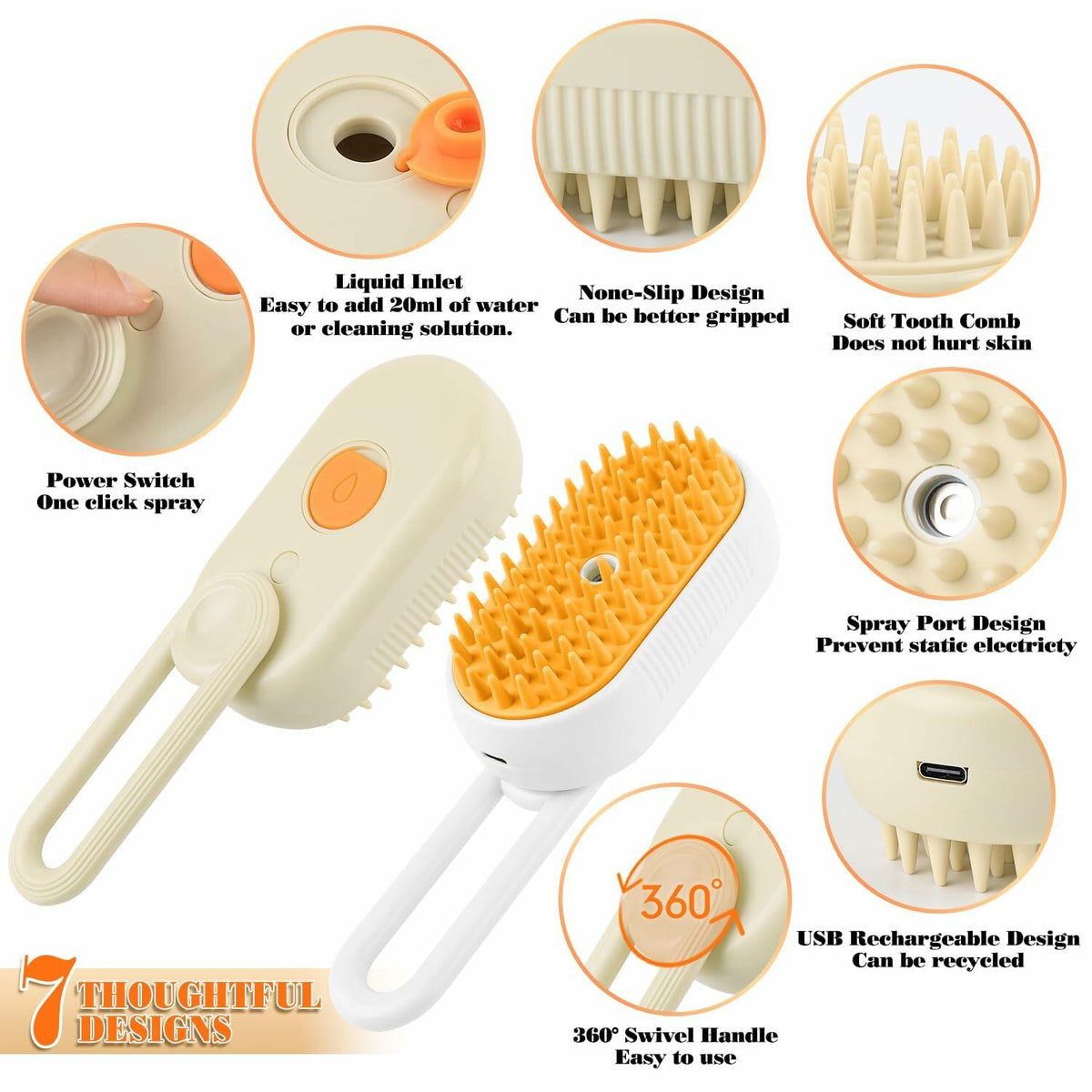 Ayaseen Cat Steam Brush 2PCS Rechargeable Flea Anti-Static Massage Comb