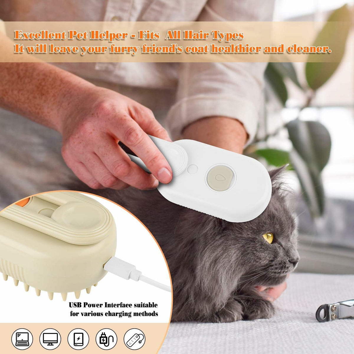 Ayaseen Cat Steam Brush 2PCS Rechargeable Flea Anti-Static Massage Comb