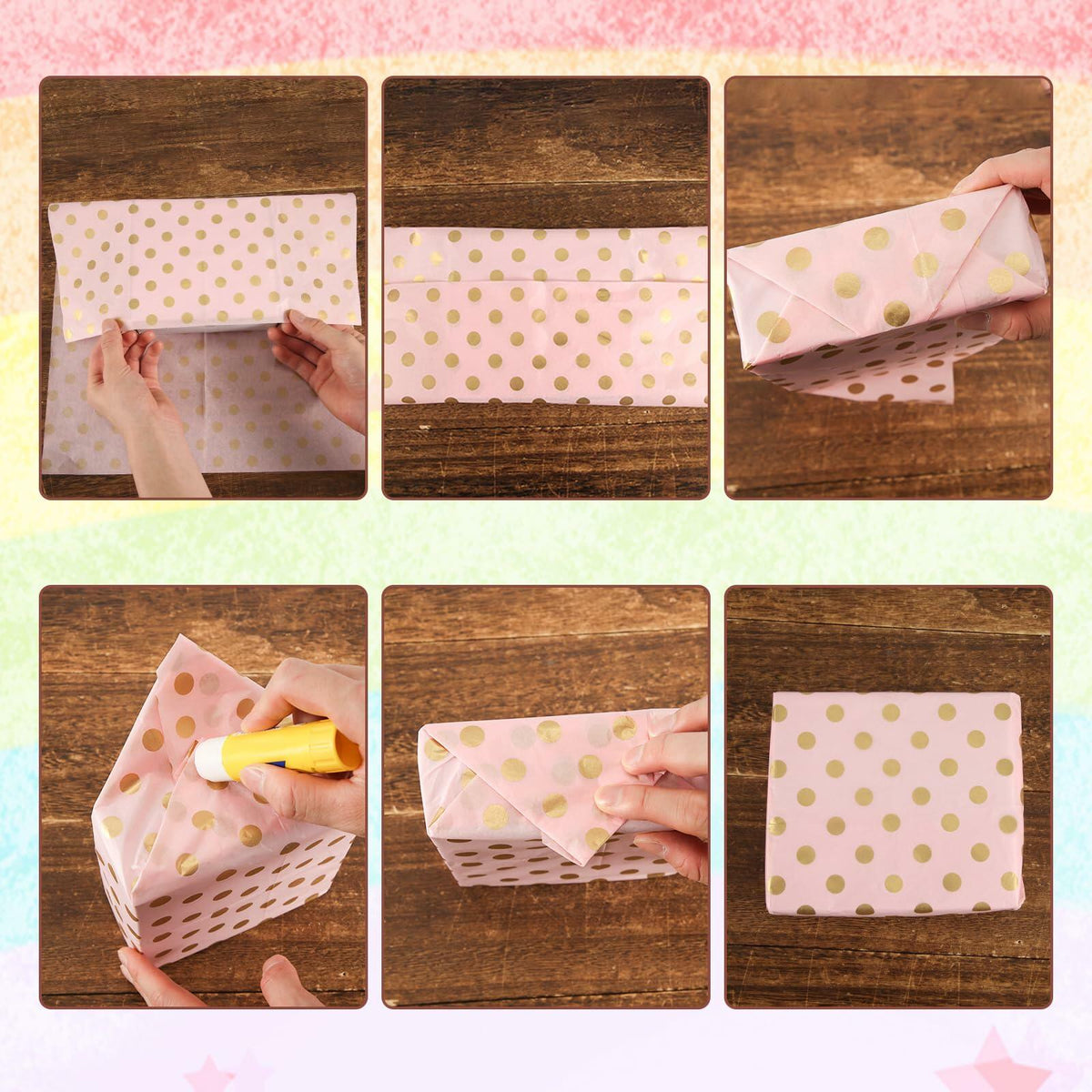 30 Sheets Light Pink Tissue Paper 19.6x13.7in Star Dot Wavy Gift Wrap