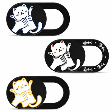 DR. PANDACAT Hug Me Cat 3-Pack Laptop Camera Cover Slide Black White