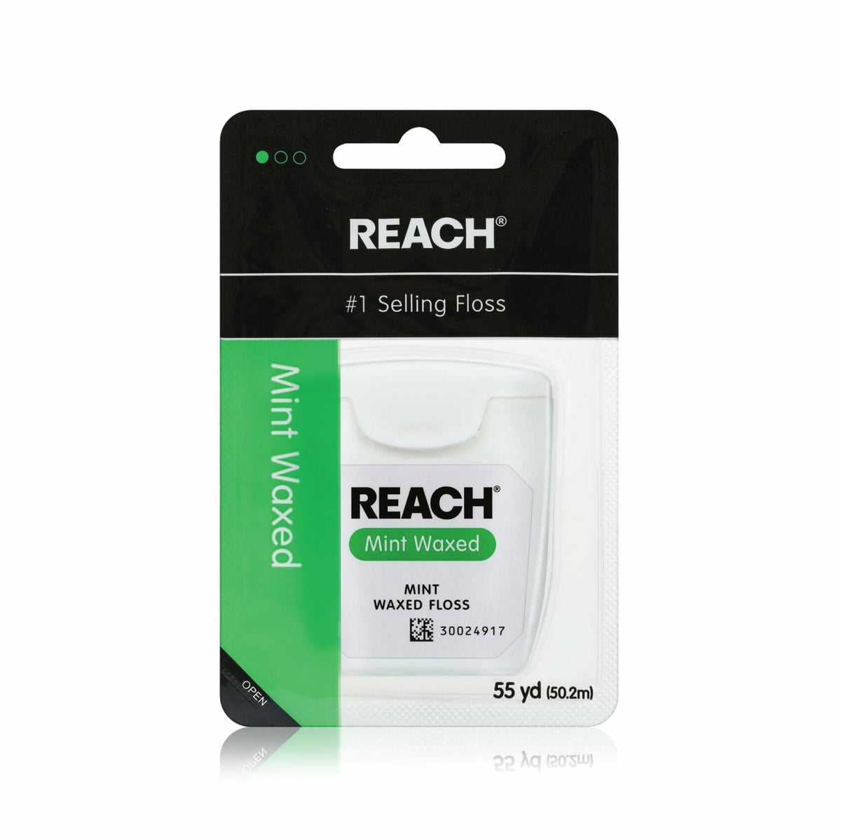 REACH Waxed Dental Floss Mint 55 yd 1 Pack PFAS Free Shred Resistant Green