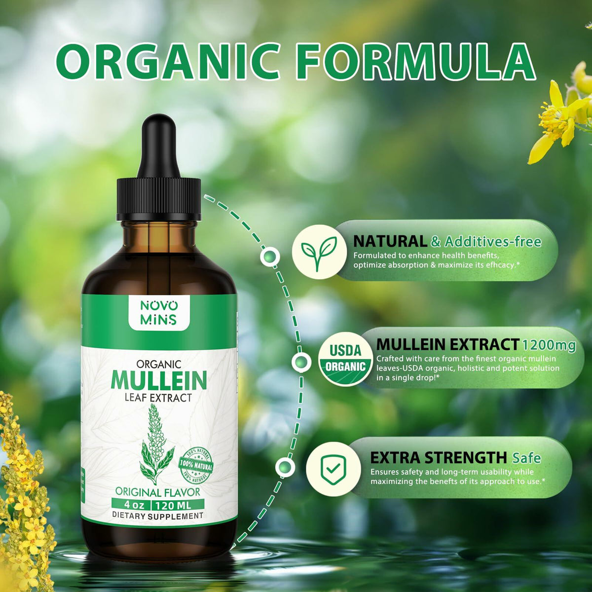 BestBy03/26 novomins Mullein Leaf Tincture Lung Detox Vegan 4 fl oz Chlorophyll