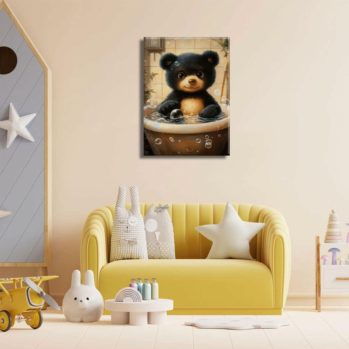 Cremooy Bathroom Bear Canvas Wall Art Funny Toilet Baby Bear 10x8 Canvas