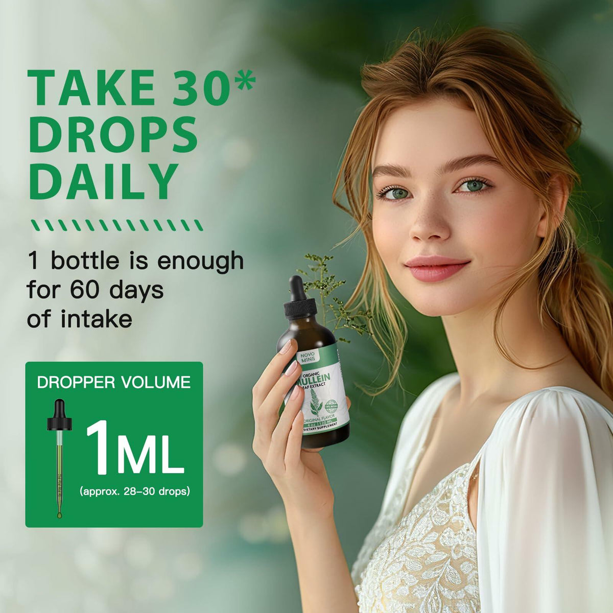 BestBy03/26 novomins Mullein Leaf Tincture Lung Detox Vegan 4 fl oz Chlorophyll