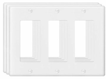 VJWEOU Decorative 3-Gang Light Switch Outlet Wall Plate Cover White 3 Pack