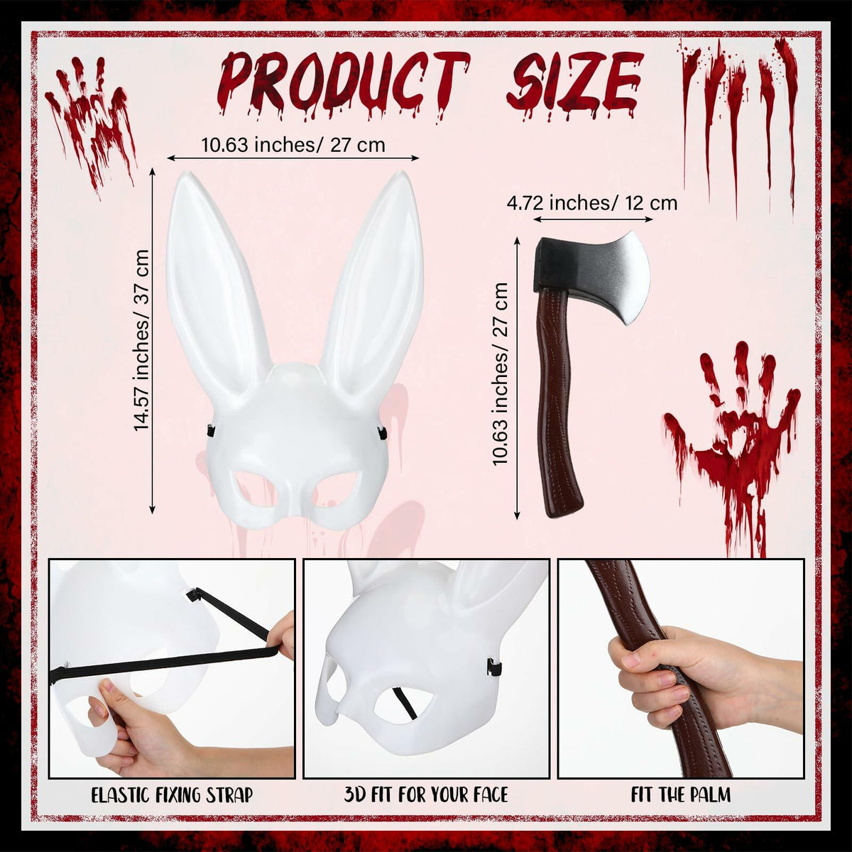 Breathffy Halloween Bunny Mask & Foam Axe Costume Accessories 14.57x10.63in