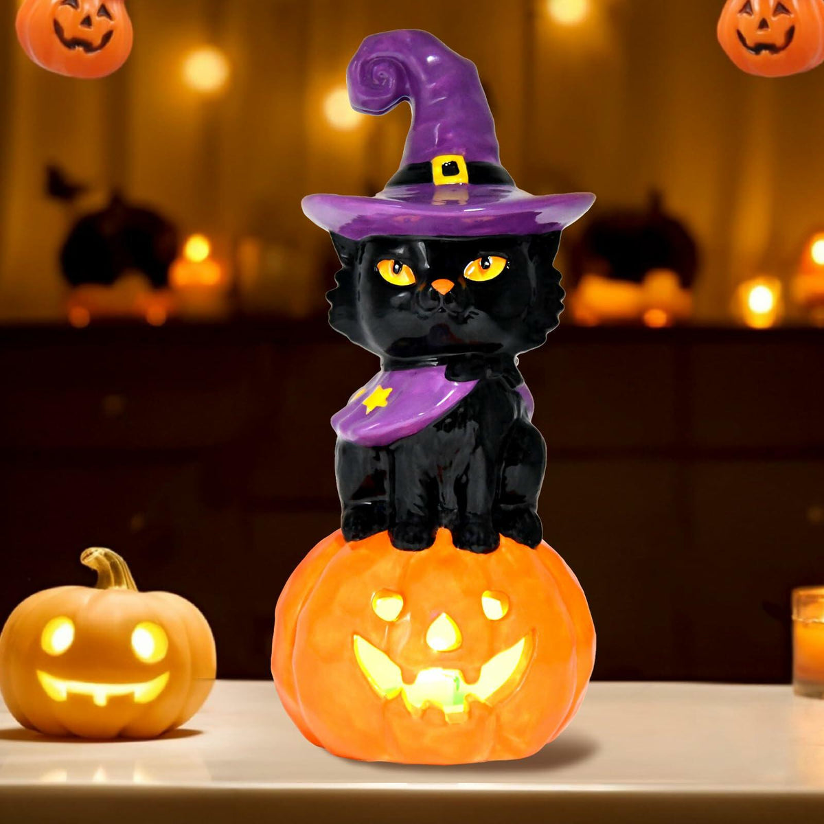 nuvagiki Light Up Black Cat Christmas Decor 8.2in Ceramic Indoor