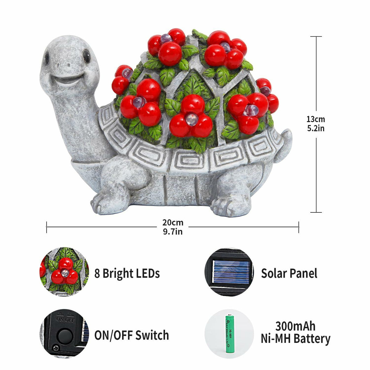 ENOU Solar Garden Turtle Statue Outdoor Patio Yard Decor Large Red Resin