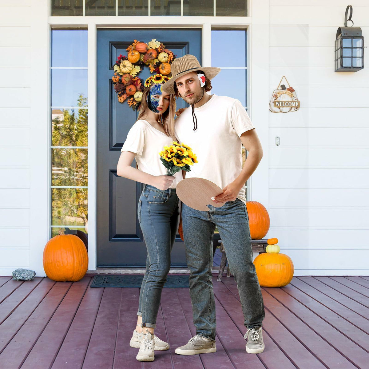 Maiteenly Halloween Couple Costume Set Painting Artist 8 Pcs Yellow Size Adult