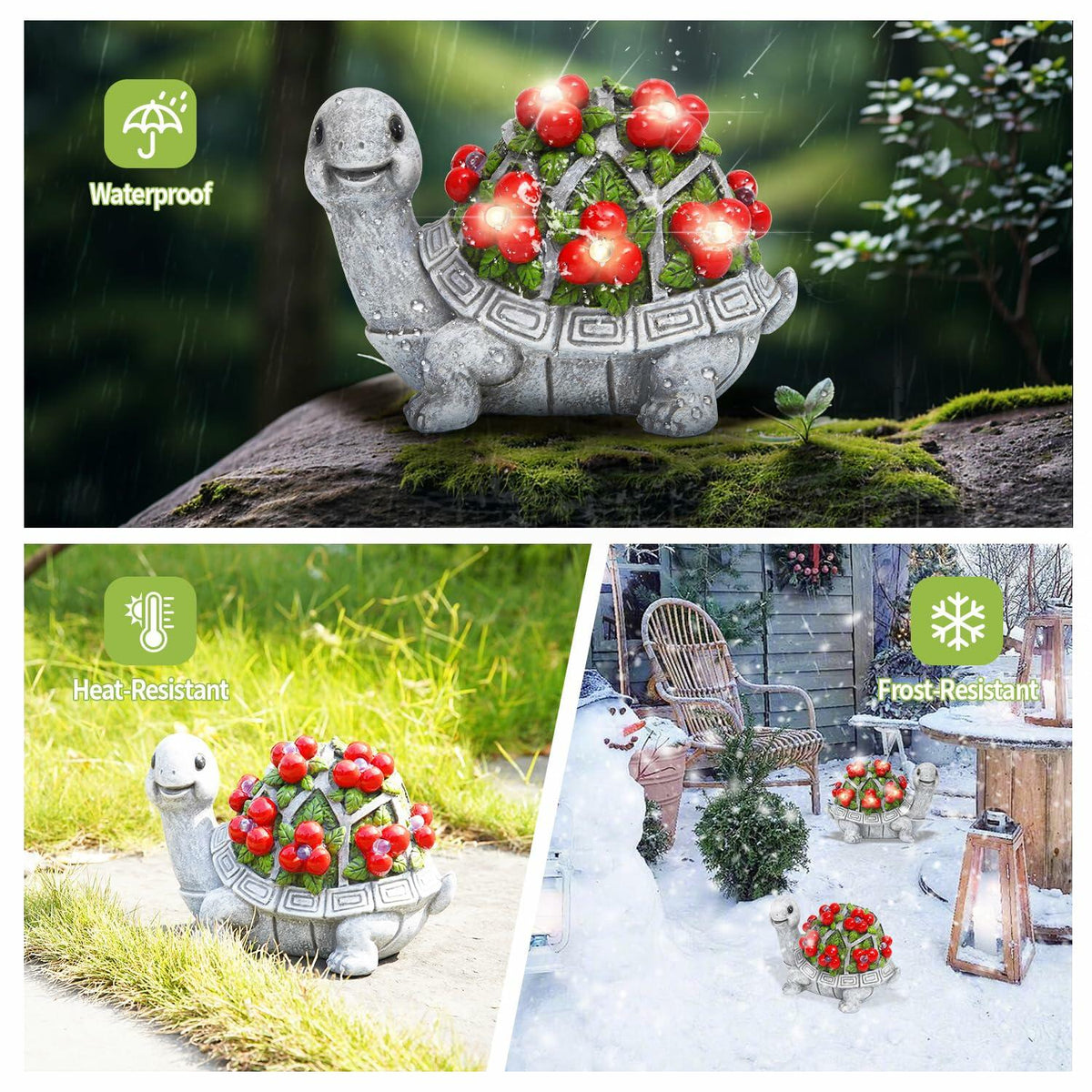 ENOU Solar Garden Turtle Statue Outdoor Patio Yard Decor Large Red Resin