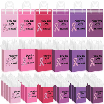 Abbylike 36 Pcs Breast Cancer Awareness Gift Bags Pink Ribbon Pink Color