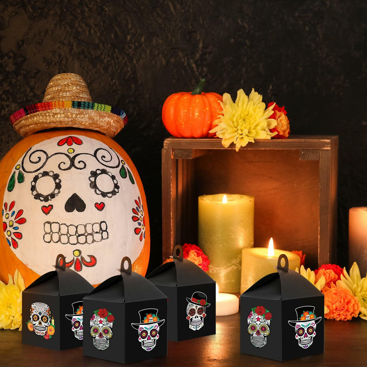 VIHOSE 12 Sets Day of The Dead Sugar Skull Masks Craft Kits Bulk Halloween Decor