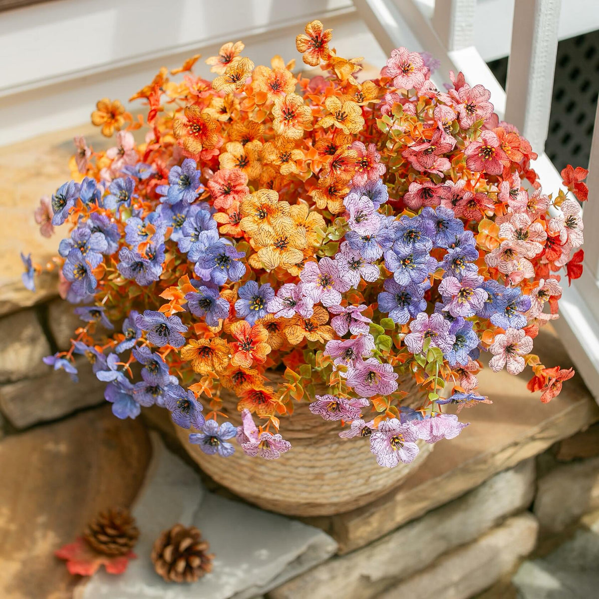 HyeFlora Artificial Fall Flowers Faux Mums with Eucalyptus 12 Bundles Multicolor