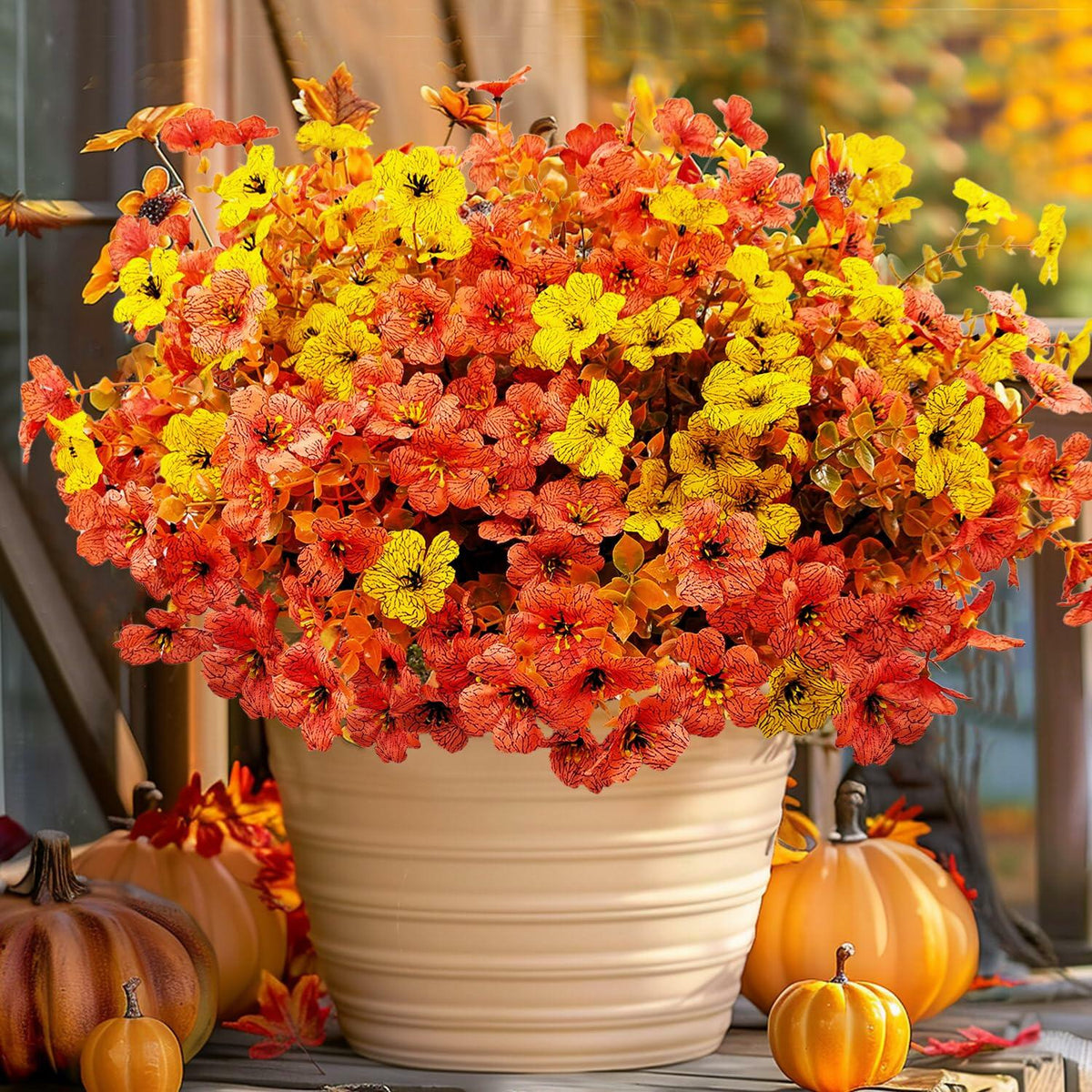 Guagb 12 Bundles Artificial Fall Flowers Faux Mums Silk Orange Yellow
