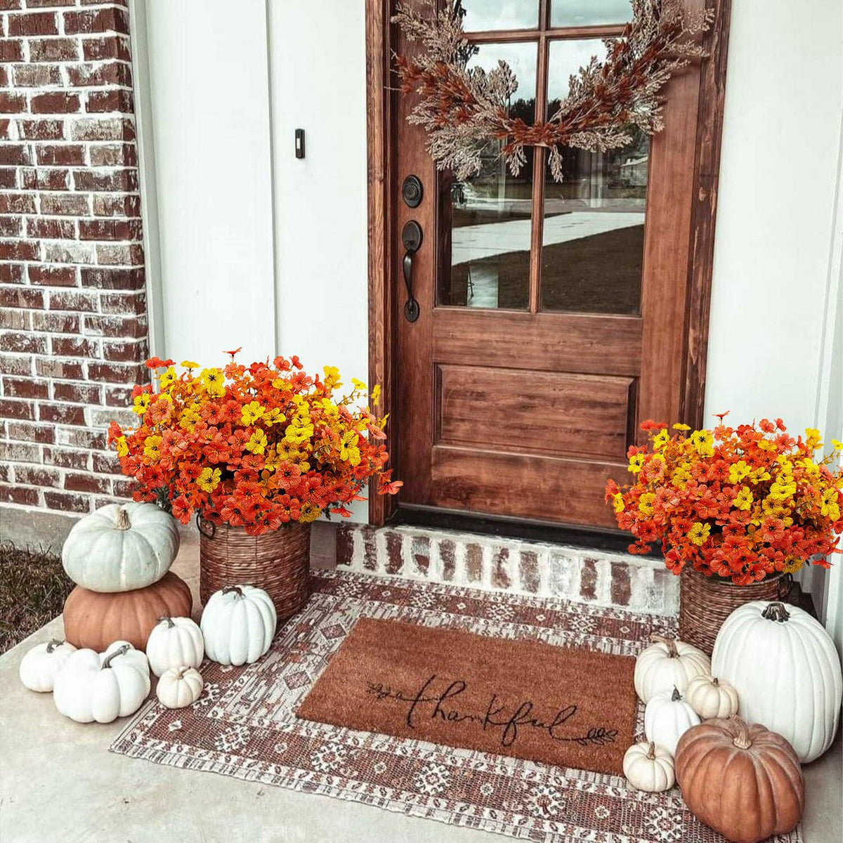 Guagb 12 Bundles Artificial Fall Flowers Faux Mums Silk Orange Yellow