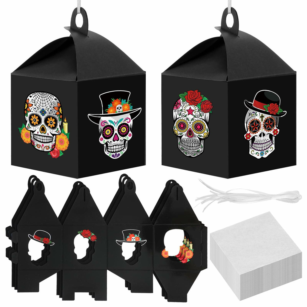 VIHOSE 12 Sets Day of The Dead Sugar Skull Masks Craft Kits Bulk Halloween Decor