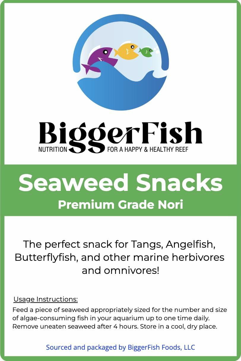 BiggerFish Seaweed Snacks Premium Green Nori Saltwater Fish 20 Half Sheets