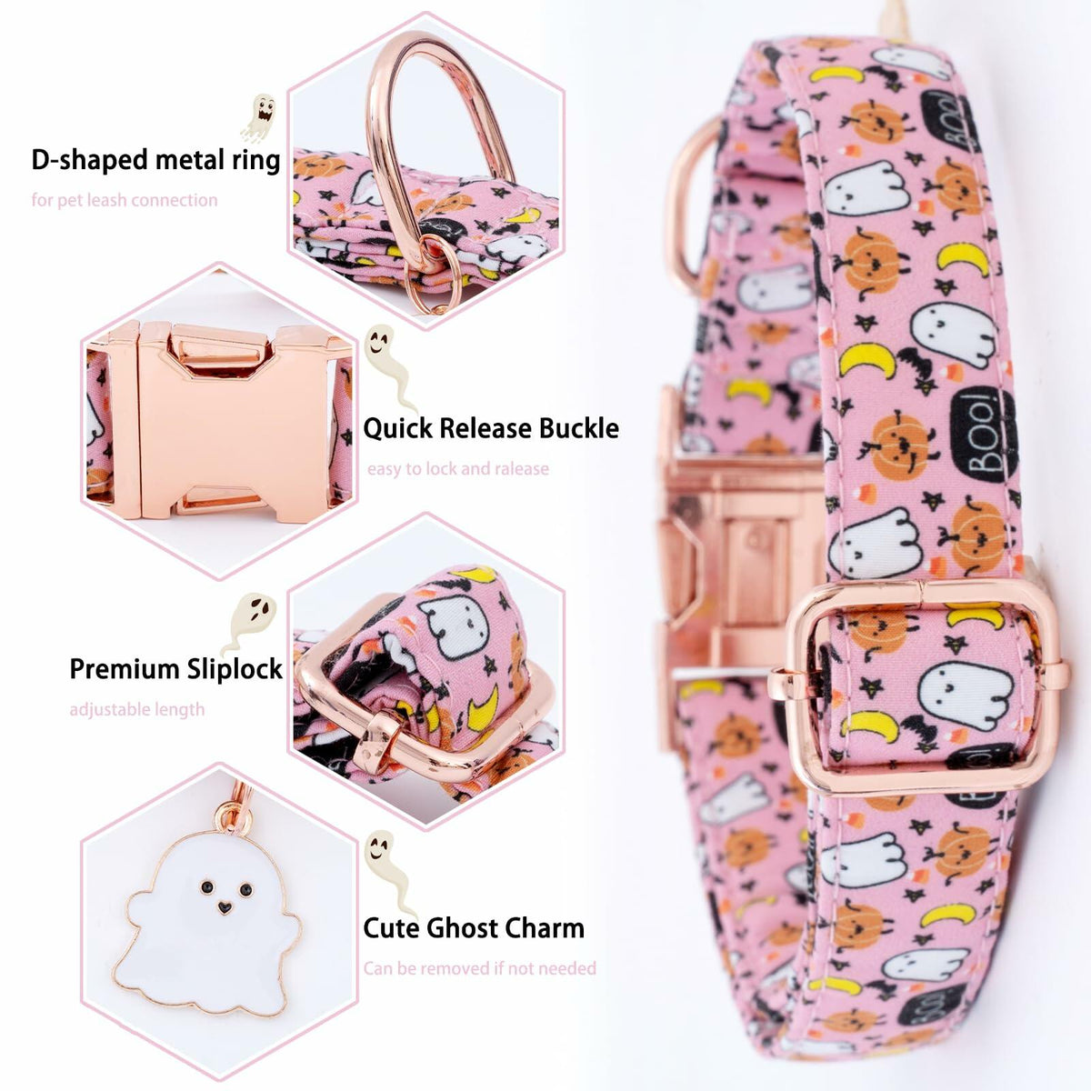 Faygarsle Halloween Dog Collar Pink Cotton Pumpkin Pattern Size S