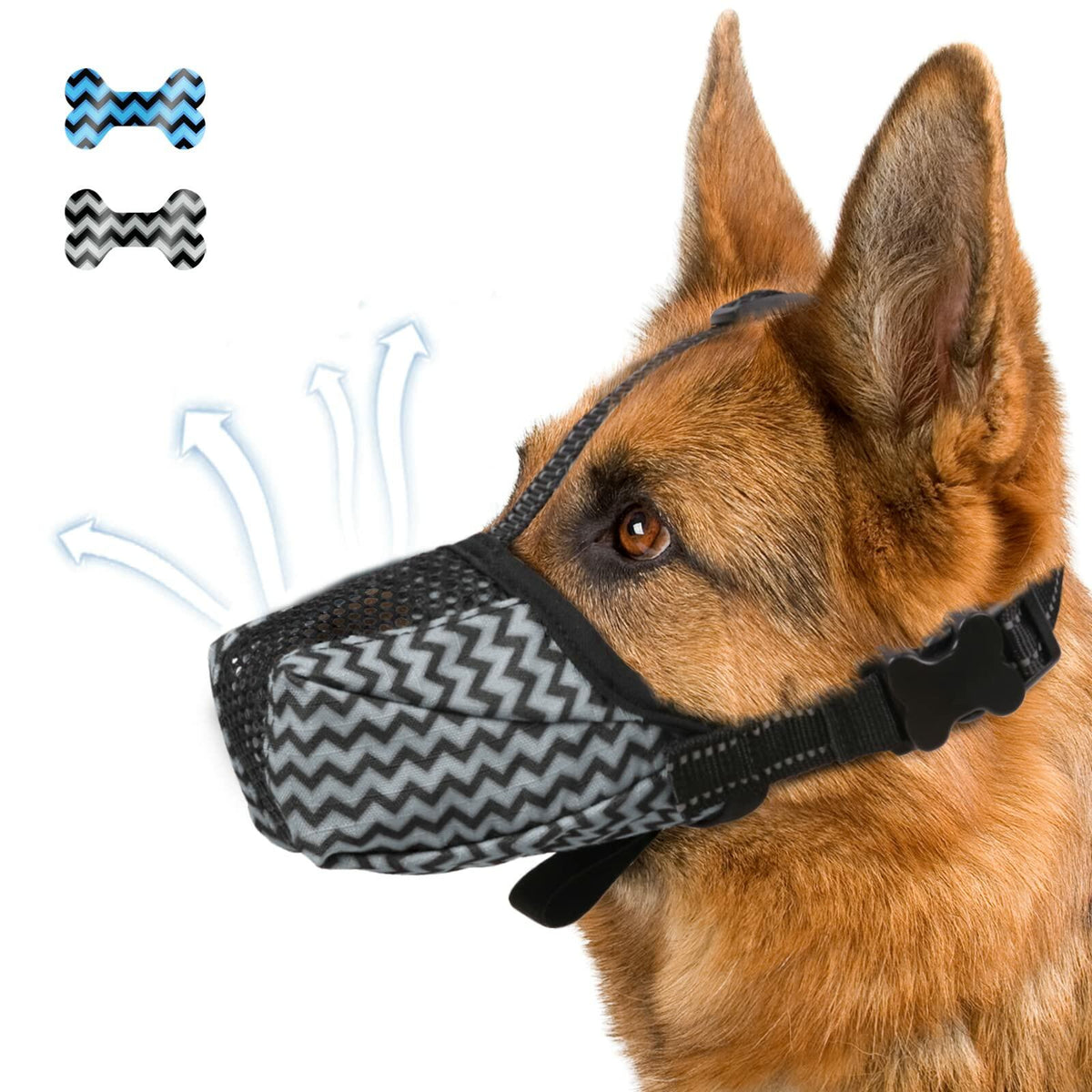 Mkerycww Dog Muzzle Air Mesh Breathable Soft Basket Adjustable Strap Grey XXL