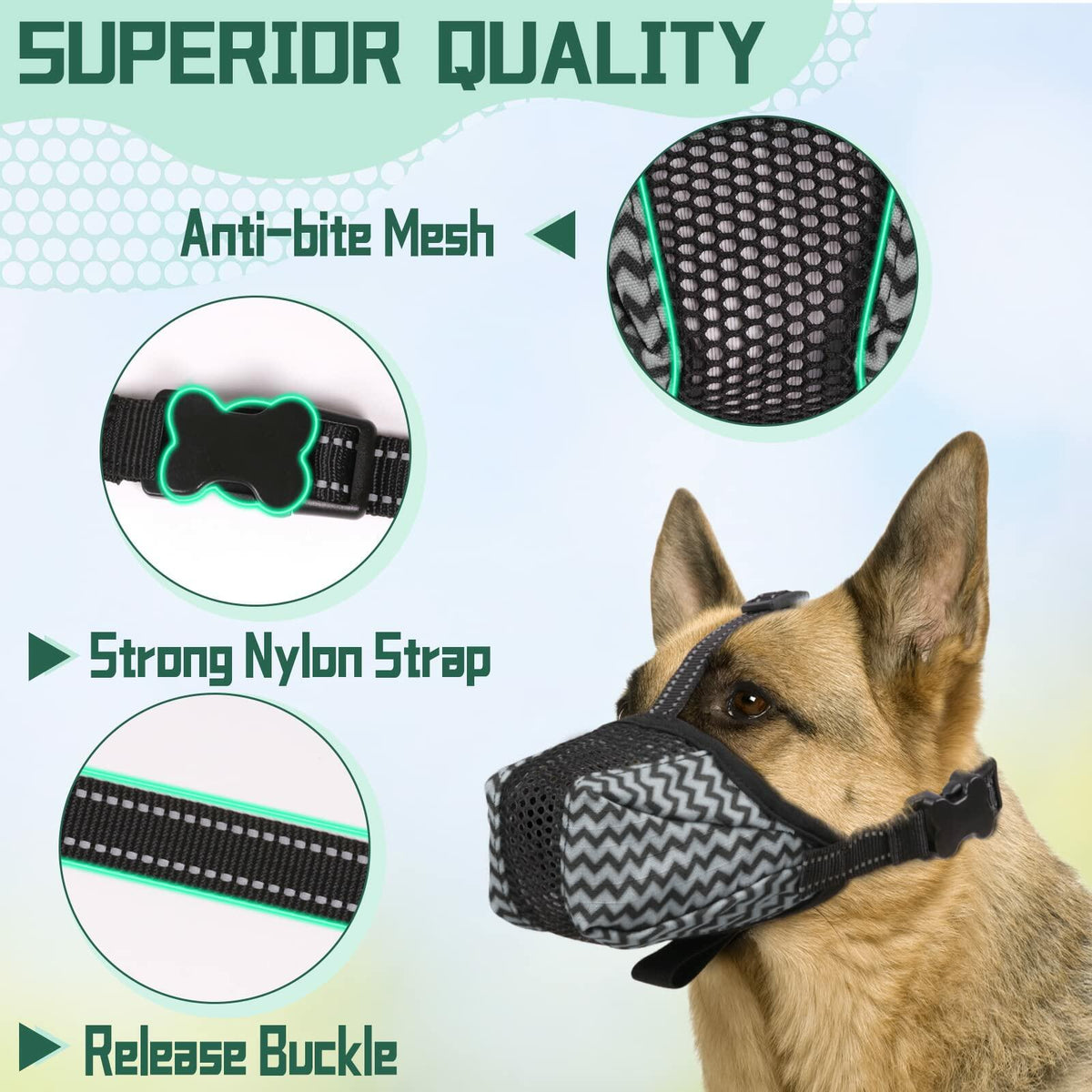 Mkerycww Dog Muzzle Air Mesh Breathable Soft Basket Adjustable Strap Grey XXL