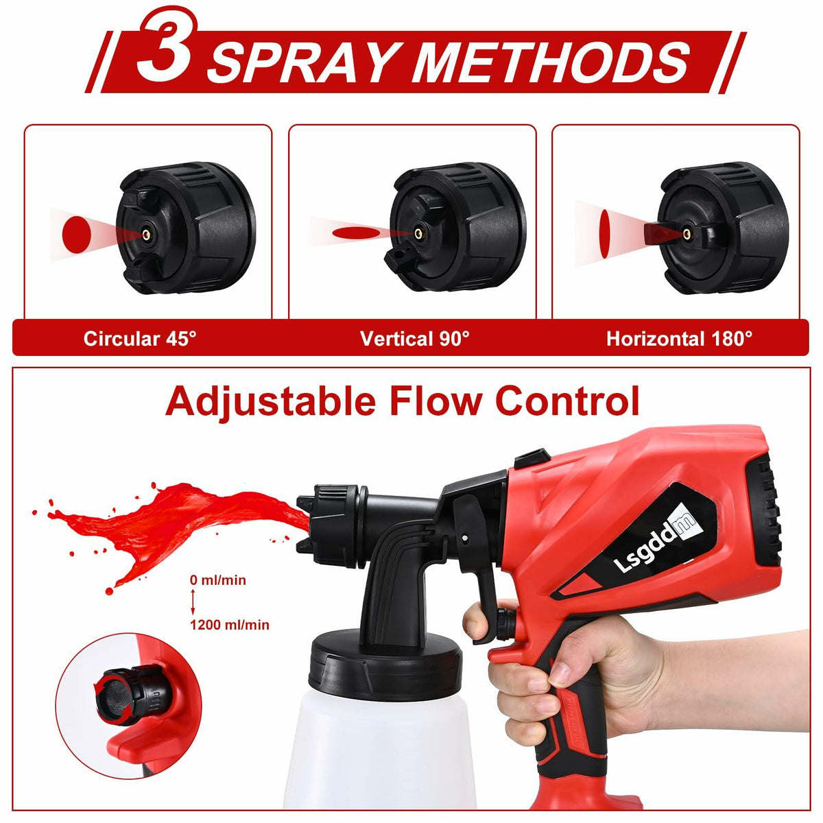 Electric Paint Sprayer with 6 Copper Nozzles & 3 Patterns for DIY Use