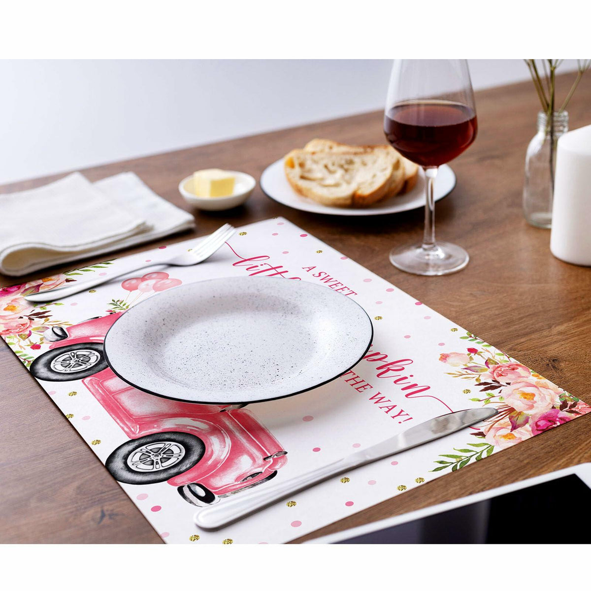 Andrain 50pcs Pumpkin Disposable Paper Placemats 11x17in Pink Flowers