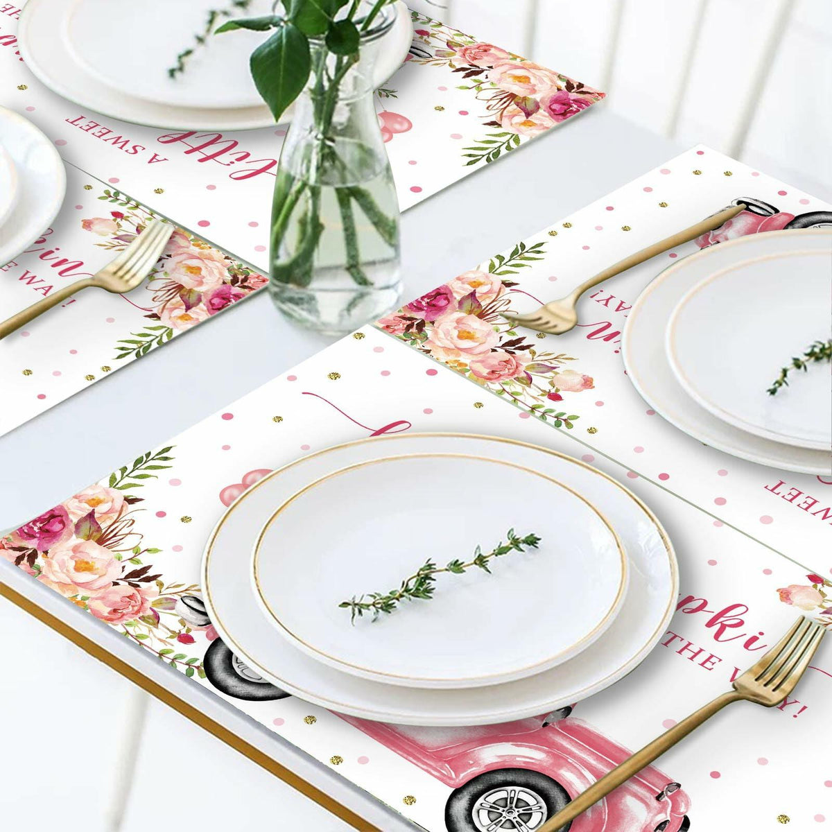 Andrain 50pcs Pumpkin Disposable Paper Placemats 11x17in Pink Flowers