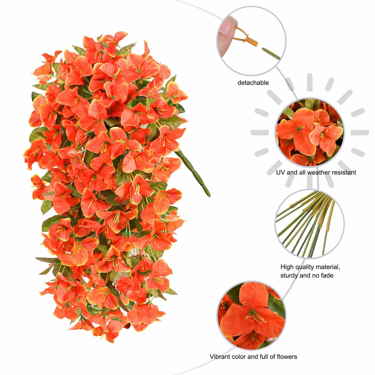 HyeFlora Bougainvillea Artificial Hanging Flowers 2pcs Orange UV Resistant