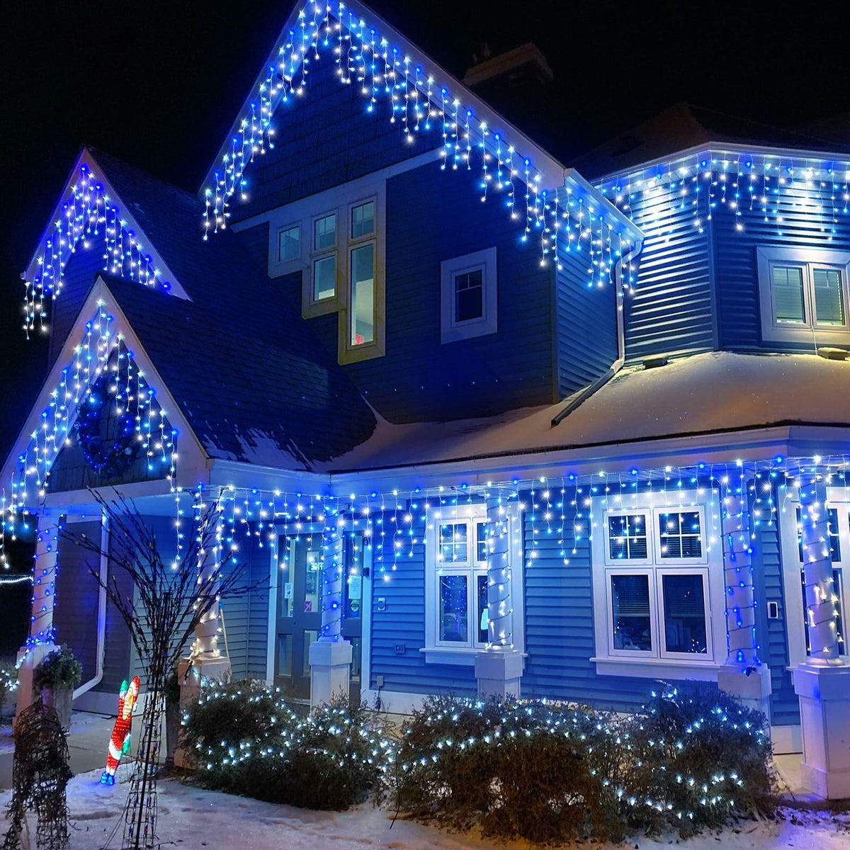 Nielfoi 66ft Icicle Lights 640 LED Blue White Outdoor Indoor Twinkle Curtain