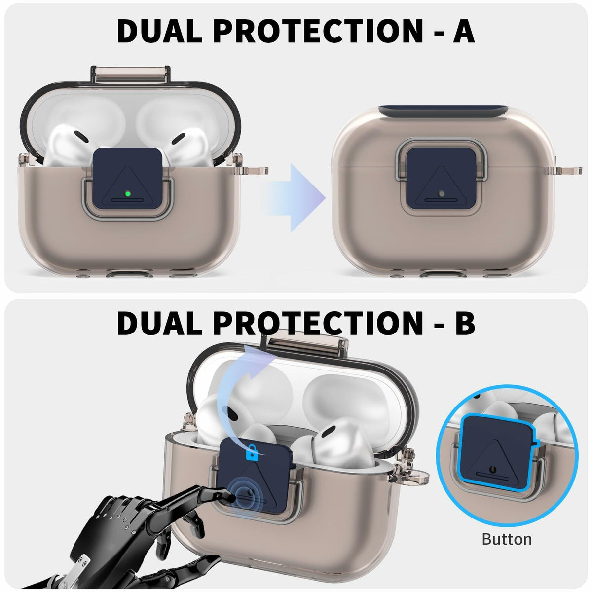 Nimuw Secure Lock Airpods Pro 1st/2nd Gen Case Soft TPU Clear Grey