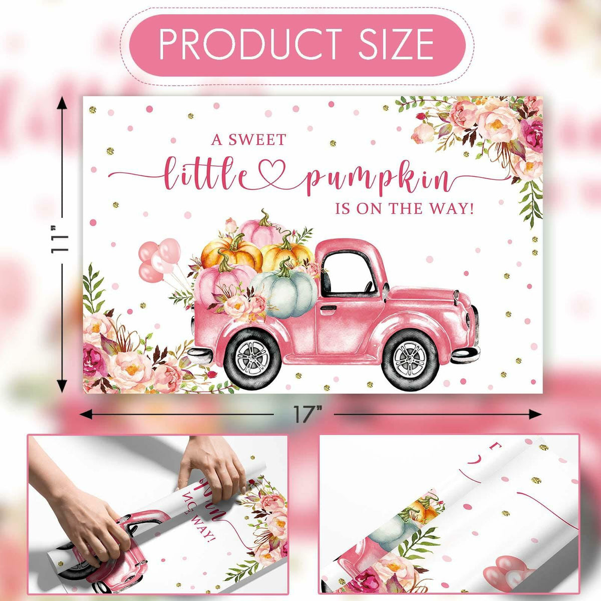 Andrain 50pcs Pumpkin Disposable Paper Placemats 11x17in Pink Flowers