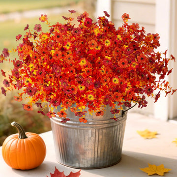 INXUGAO Artificial Mums Fall Flowers UV Resistant 9.7x9.7x13.7in B-red