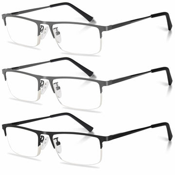 Anourney 3-Pack Men’s Reading Glasses Half Frame Blue Light +3.0 Gray/Black