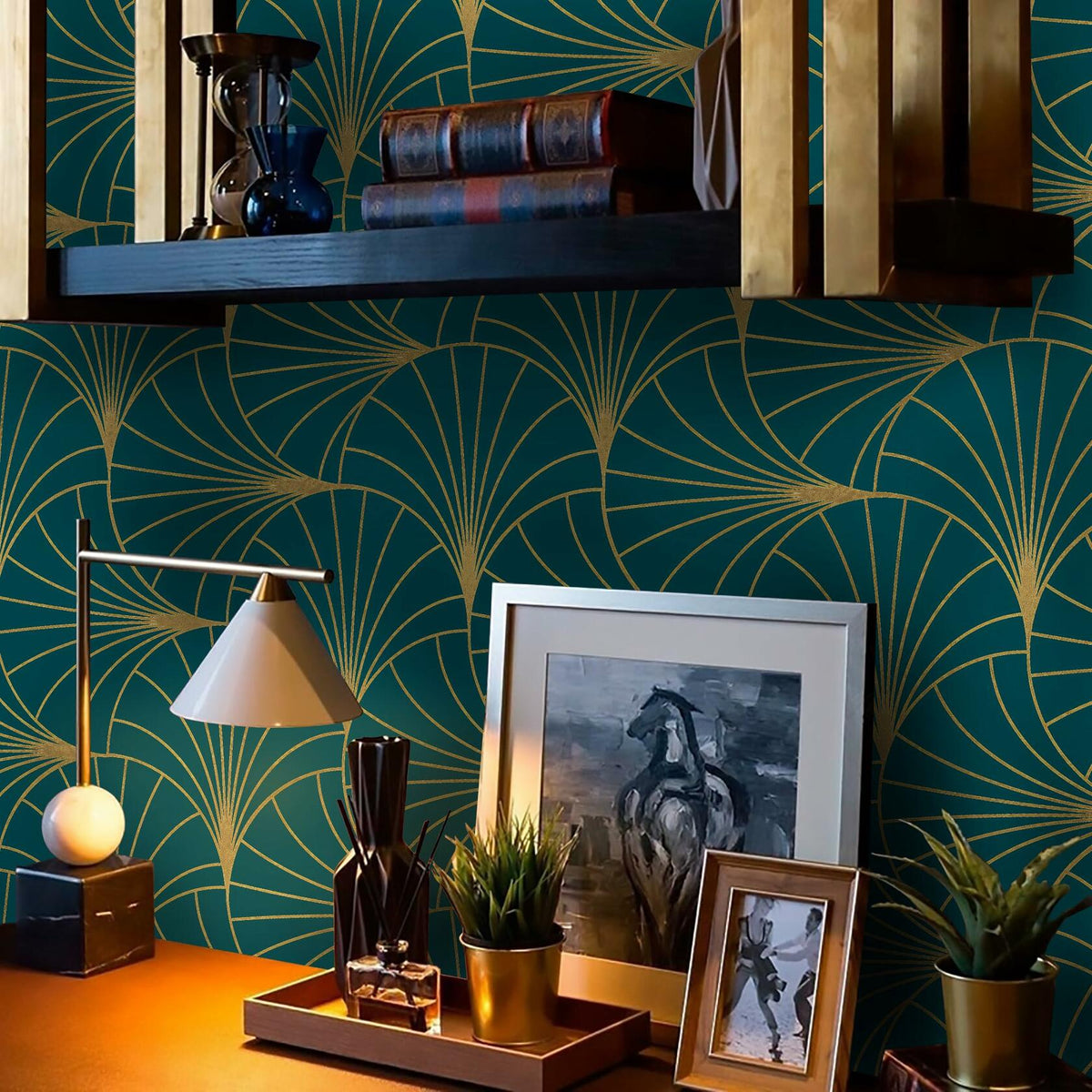 Safiyya Peel & Stick Wallpaper 393x17.3in Gold White Geometric Stripe Vinyl