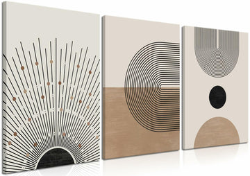 MANPPOP Mid Century Modern Canvas Wall Art Set 3 Black Beige 12x16 Inch